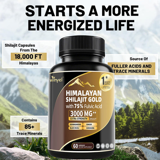 Shilajit Capsules, Ashwagandha, Gokshura, 85 Trace Minerals, High Potency Gold Grade Himalayan Shilajit Supplements, 60 Capsules For Women And Men