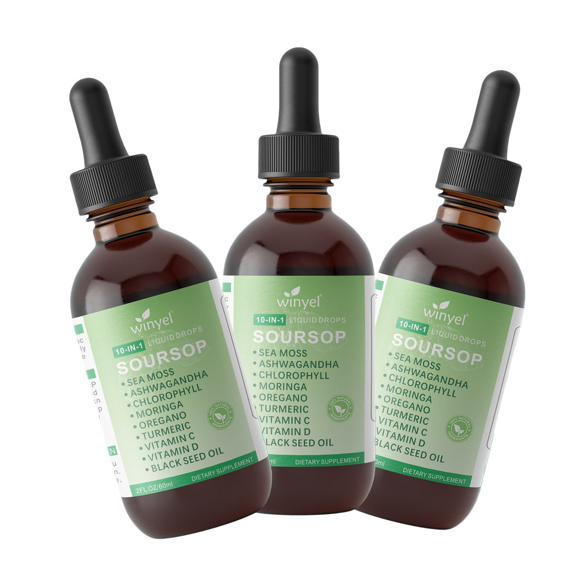 Soursop Drops 10-in-1 With Seaweed, Moringa, Black Seed Oil, Oregano, Ashwagandha, Chlorophyll Herbal Extracts Promote Overall Health Vegan 2 Fl Oz