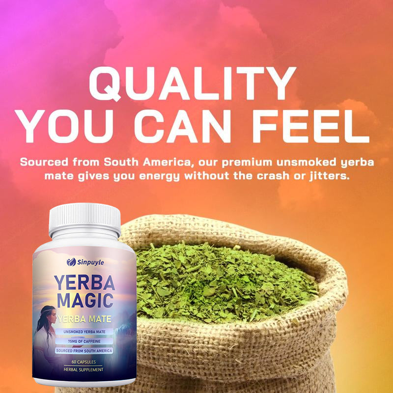 Yerba Magic Yerba Mate Pure Clean Energy Gut Health Supplements Probiotic Digestive Support Capsules Immune Support Daily Wellness 60 Capsules Bottle