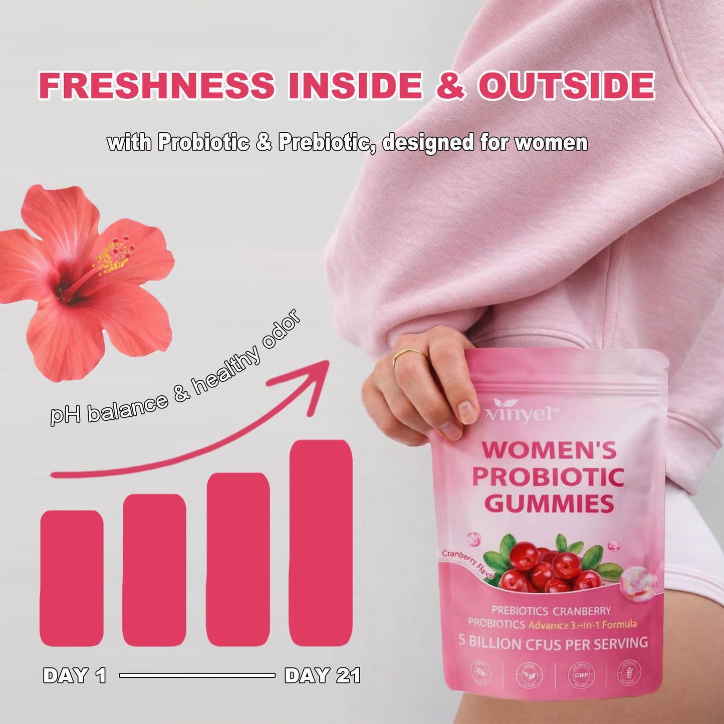 Cranberry Probiotic Gummies for Women pH Balance Body Odor Support Women’s Health Vegan 60 Gummies