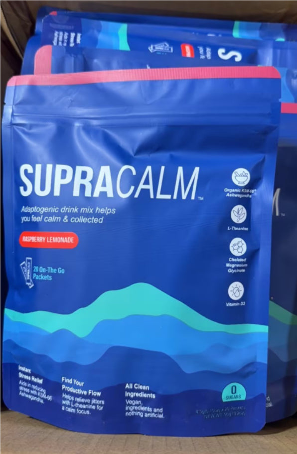Magnesium Glycinate Calm Stable Drink Mix, Raspberry Lemon Flavor, Stress Sleep Support Powder Packets, 20 On-The-Go Packets