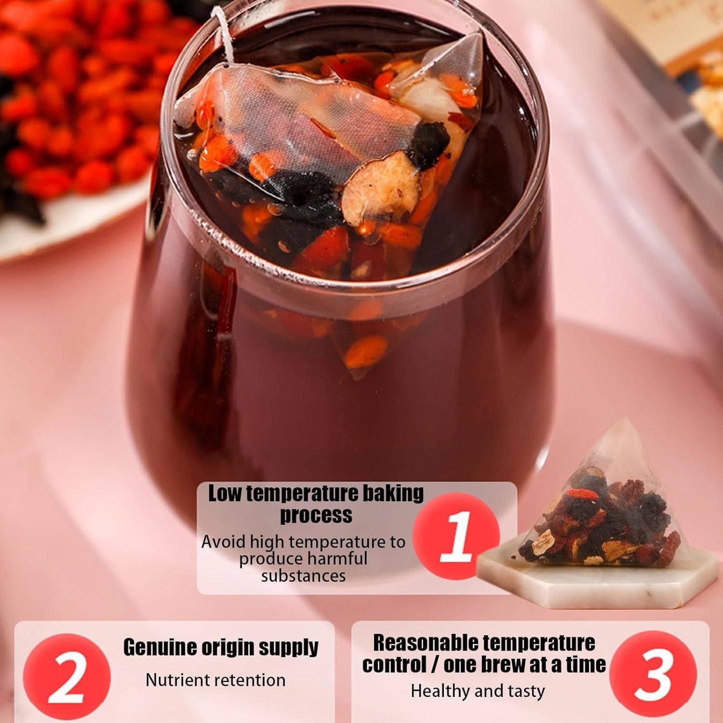 25bags Kidney Tea Formula Ginseng Five Treasure TeaCombination Scented Tea Eight Treasure Tea RedDate Wolfberry Tea Men's Tea Health TeaMulberry Herbal Formula Health Tea Beverage