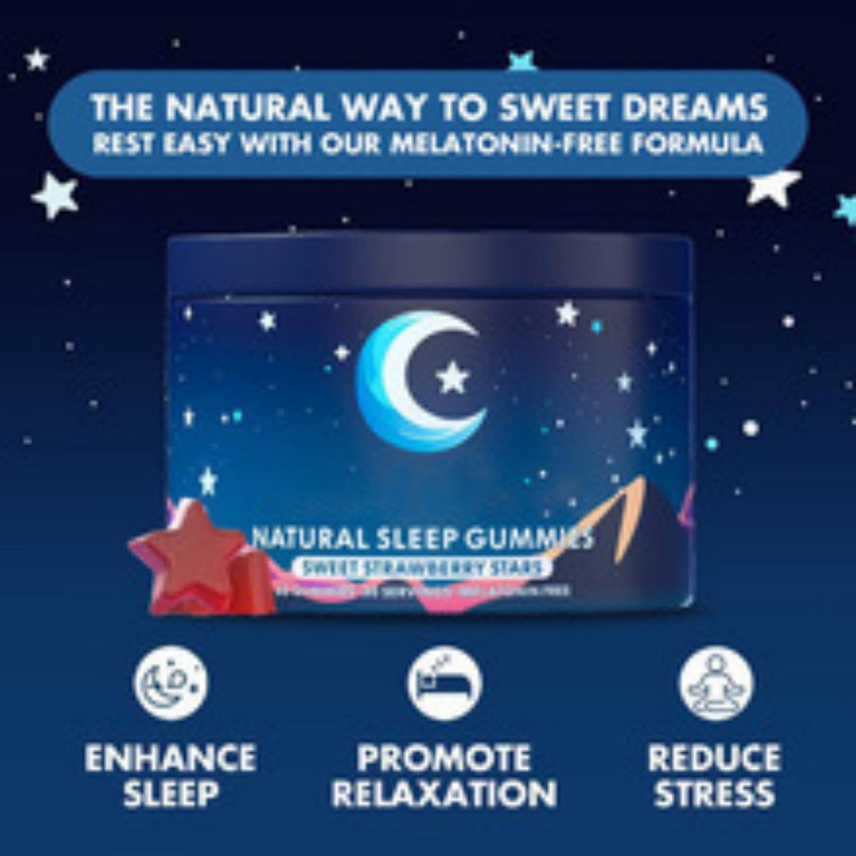 Natural Sleep Gummies, Melatonin-Free Formula, Sweet Strawberry Flavor, Supports Relaxation & Stress Relief, 60 Gummies