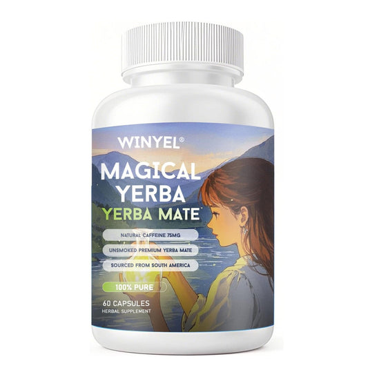 Yerba Mate Capsules  75mg Natural Caffeine Per Capsule  Natural Plant-Based Energy & Focus Support  Supports Mental Clarity & Digestive Wellness Gut Health  60 Capsules