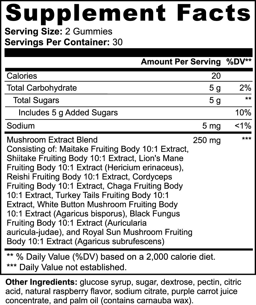 Mushroom Gummies – Lion's Mane, Reishi, Cordyceps & Chaga | 60ct