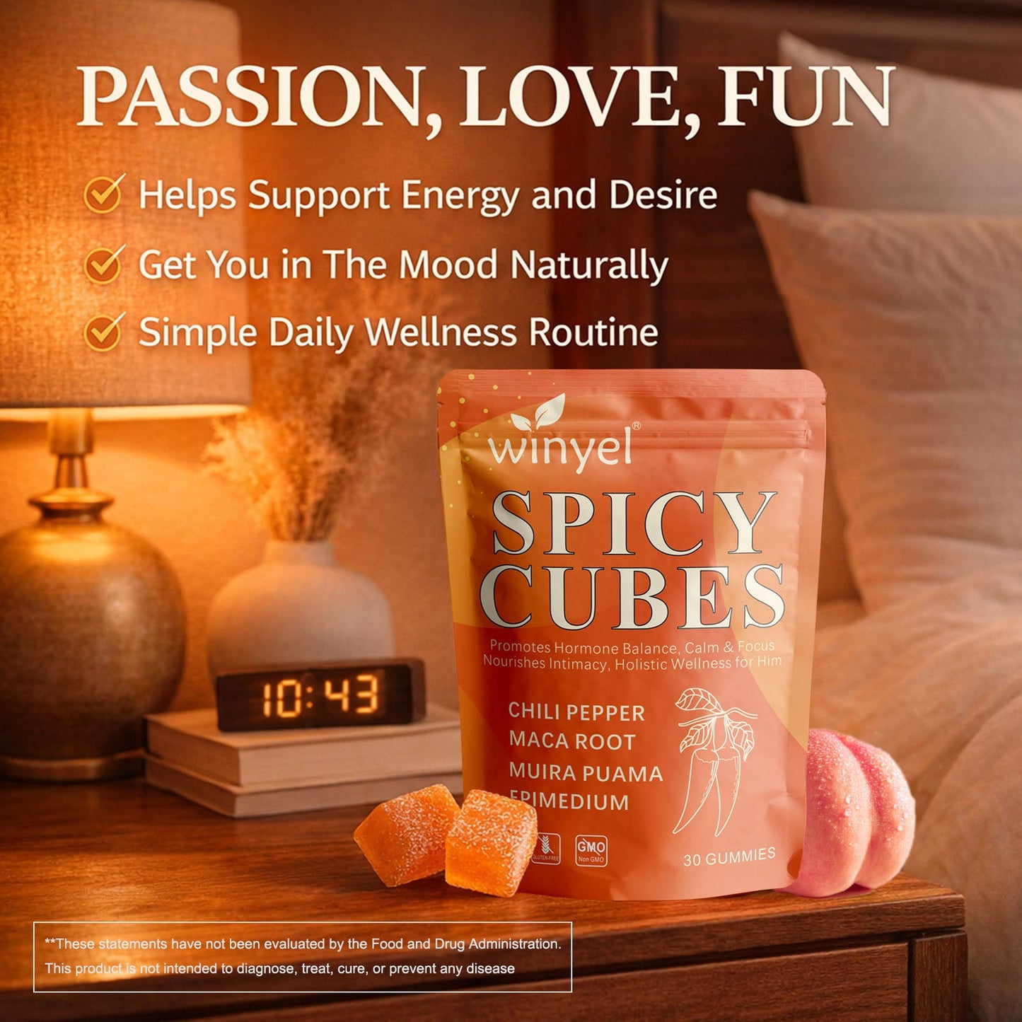 Intimacy Gummies – Maca Root, Chili Pepper & Hormone Balance | 30ct