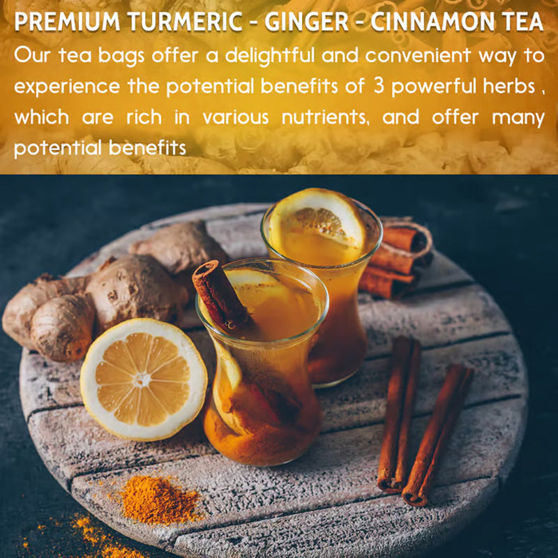 120 Bags Turmeric Ginger Cinnamon Tea Bags, Anti-Inflammatory Herbal Tea, Caffeine Sugar Gluten Free Vegan Wellness Drink