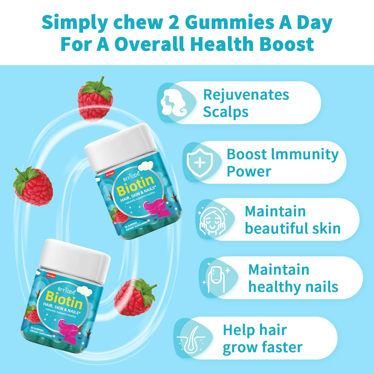 OEM ODM Ready Stock Fast Shipping Biotin Gummies Boost Immunity Power Skin Hair & Nail Health Multi Vitamin Supplement