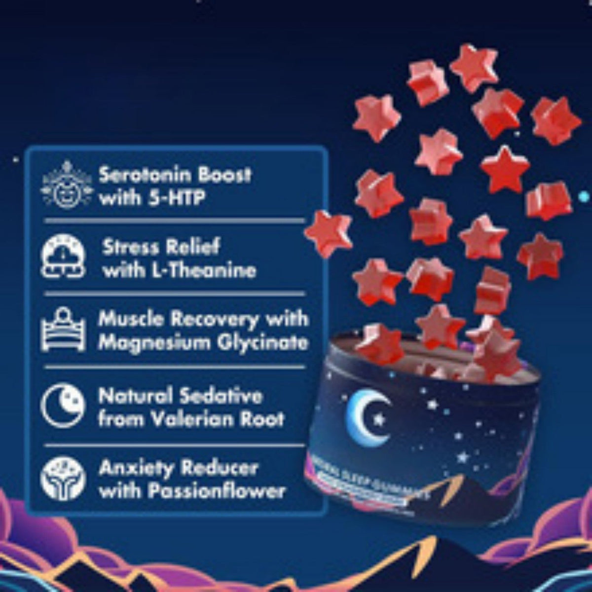 Natural Sleep Gummies, Melatonin-Free Formula, Sweet Strawberry Flavor, Supports Relaxation & Stress Relief, 60 Gummies