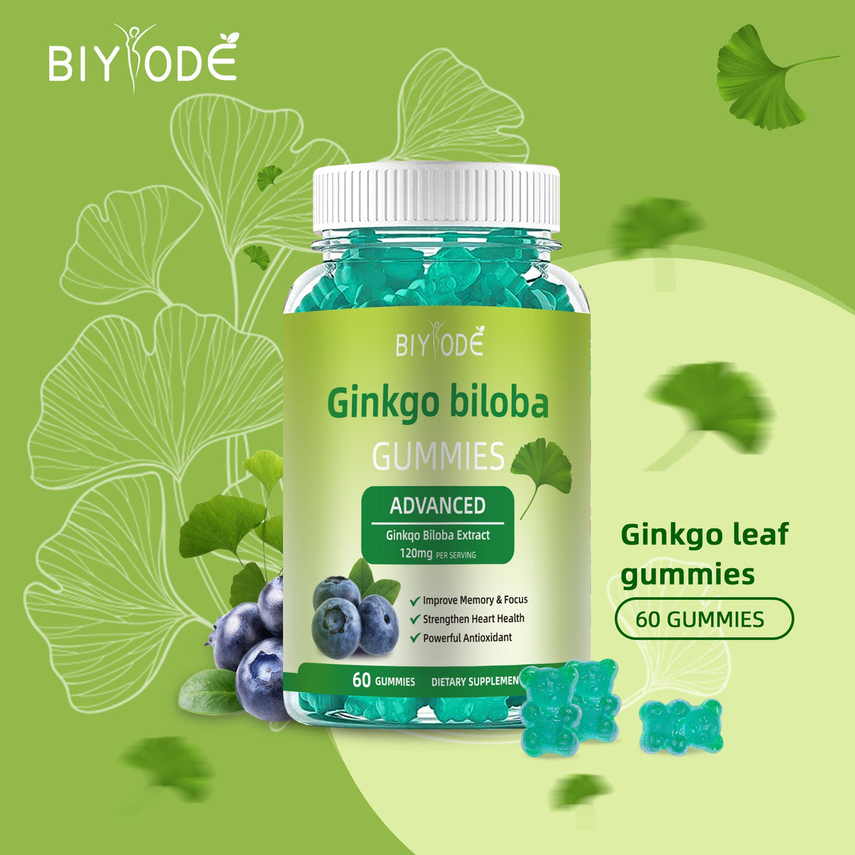Fast Shipping Ready Stock Wholesale Herbal Supplements Ginkgo Biloba Gummies For Memory & Focus Support
