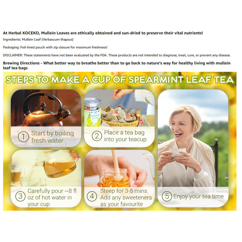 Hairy Flower Tea,Natural Herbal Tea,Mullein Leaf Tea, 30 Bags
