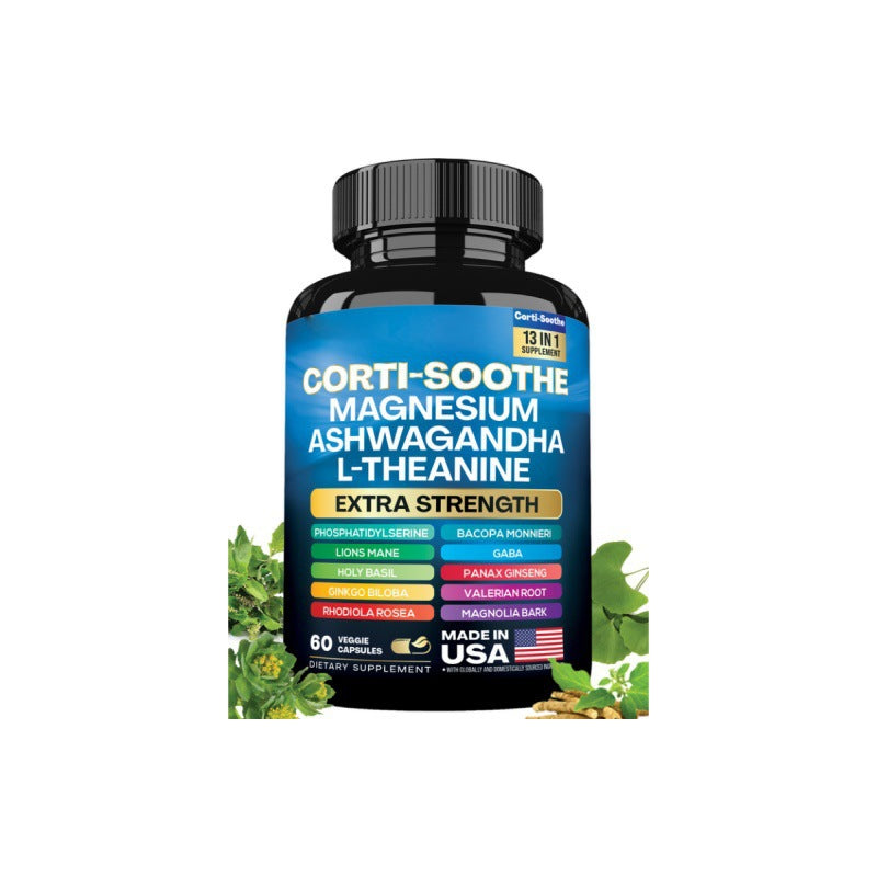 Corti-Soothe 13-in-1 Magnesium Ashwagandha L-Theanine Supplement, Extra Strength Blend For Stress Support, 60 Capsules