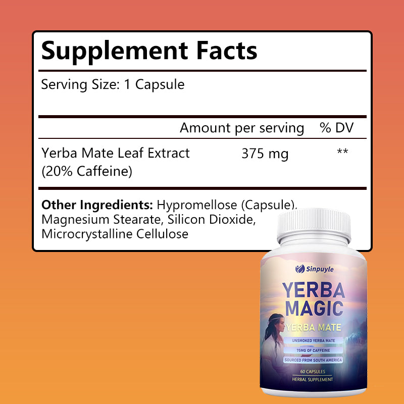 Yerba Magic Yerba Mate Pure Clean Energy Gut Health Supplements Probiotic Digestive Support Capsules Immune Support Daily Wellness 60 Capsules Bottle